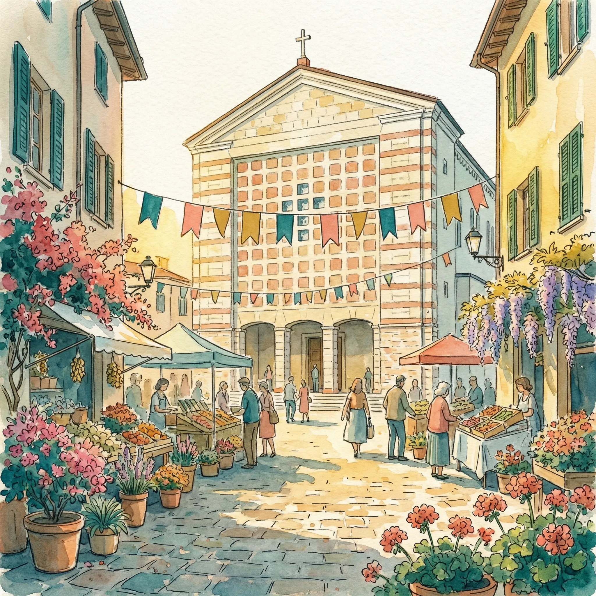La piazza decorata a festa